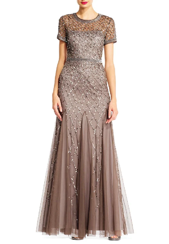 Bronze Embellished Short Sleeves Mermaid Gown