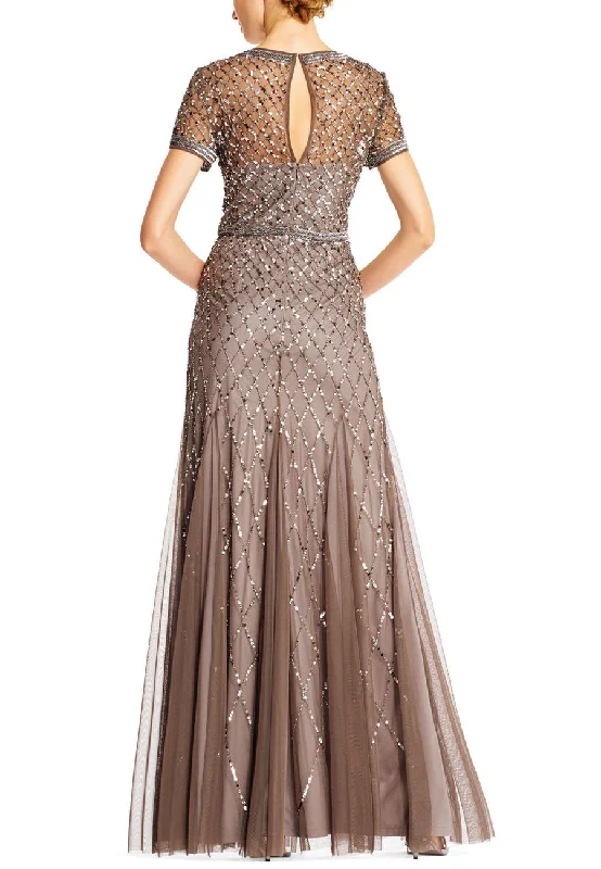 Bronze Embellished Short Sleeves Mermaid Gown