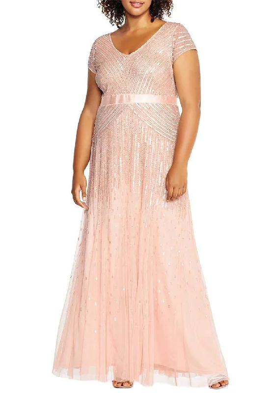 Blush V Neck Beaded Gown