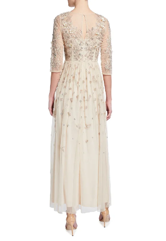 Blush 3/4 Sleeves Beaded Bodice Gown