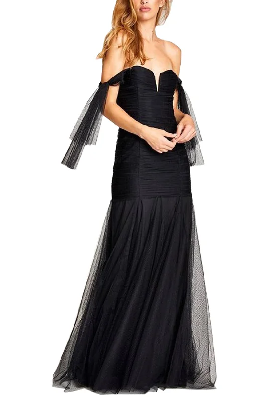 Black Good Vibes Off Shoulder Plunging Gown