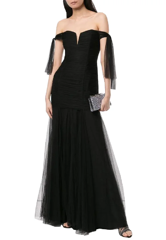 Black Good Vibes Off Shoulder Plunging Gown