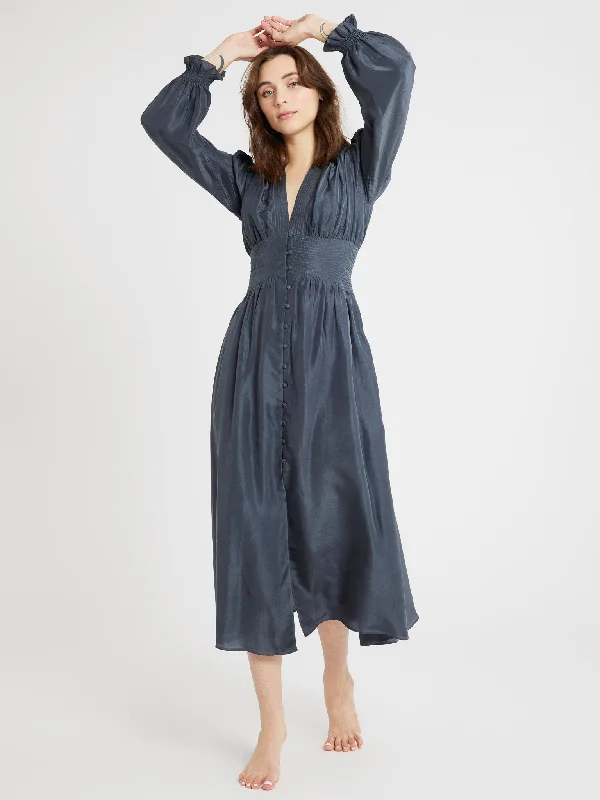 Anya Dress in Navy Washed Silk