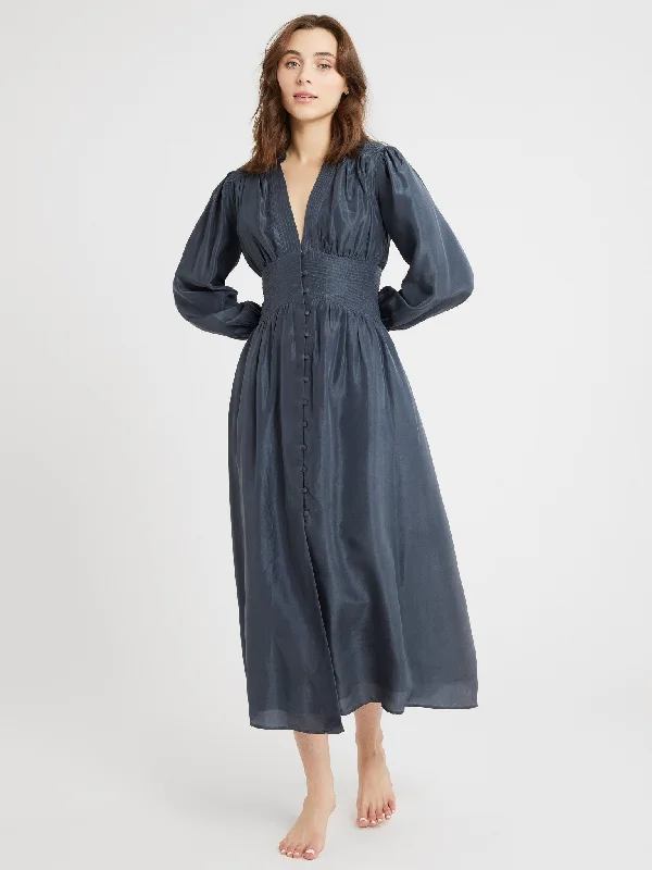 Anya Dress in Navy Washed Silk