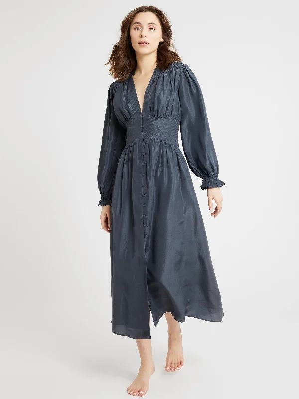 Anya Dress in Navy Washed Silk