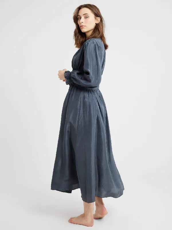 Anya Dress in Navy Washed Silk