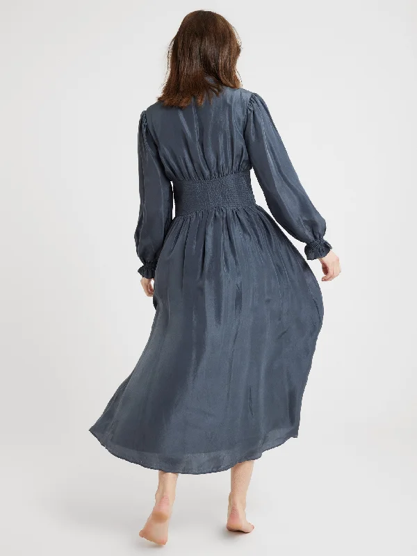 Anya Dress in Navy Washed Silk