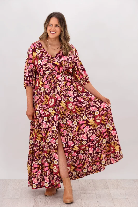 Avamia Mirah V-Neck Maxi Dress Maroon Print