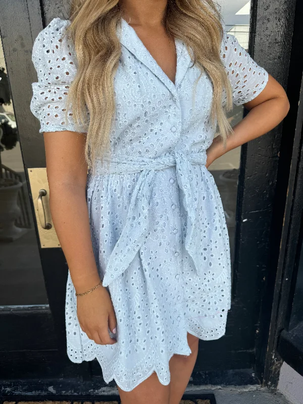 Baby blue eyelet dress w/ tie