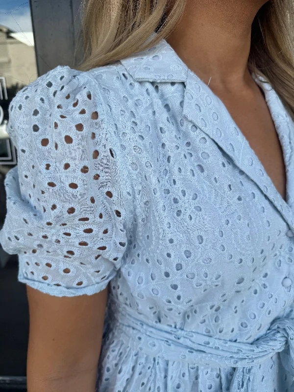 Baby blue eyelet dress w/ tie