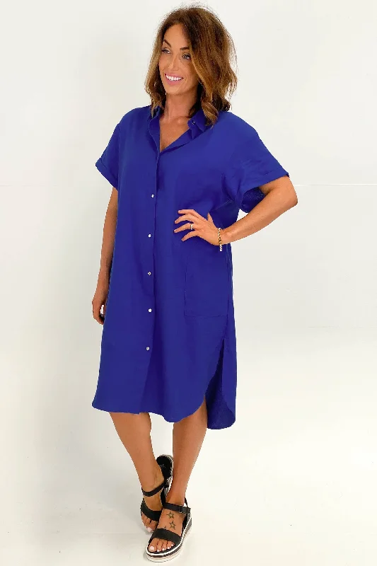 Betty Basics Linen Shirt Dress Blue