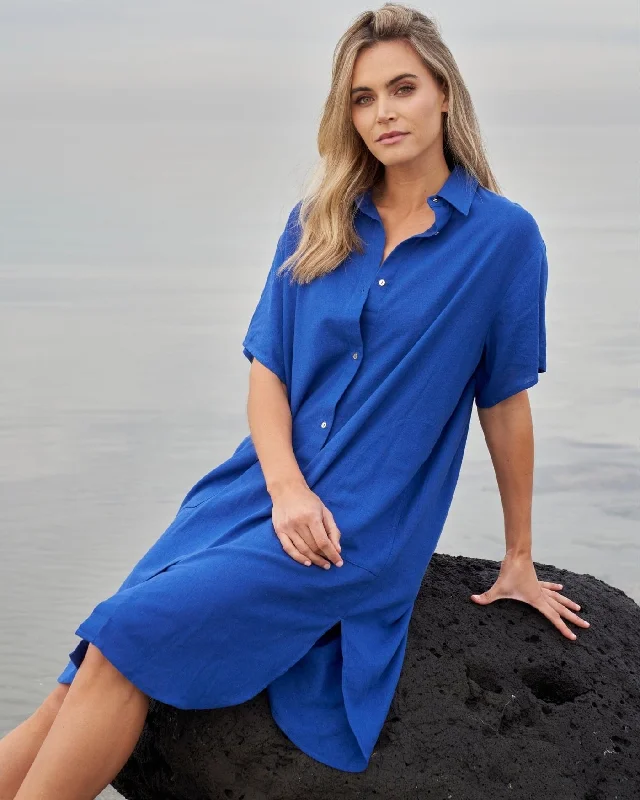 Betty Basics Linen Shirt Dress Blue