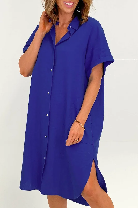 Betty Basics Linen Shirt Dress Blue