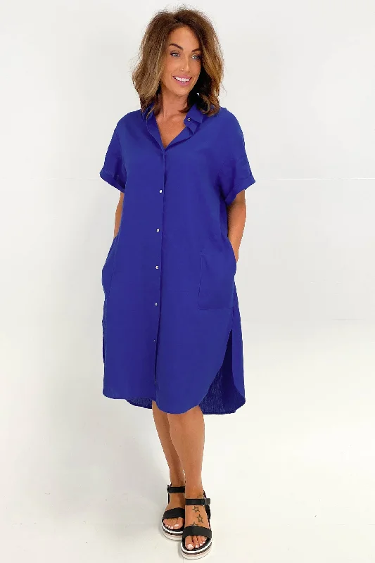 Betty Basics Linen Shirt Dress Blue