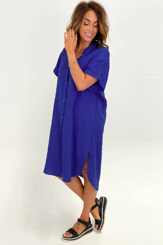 Betty Basics Linen Shirt Dress Blue