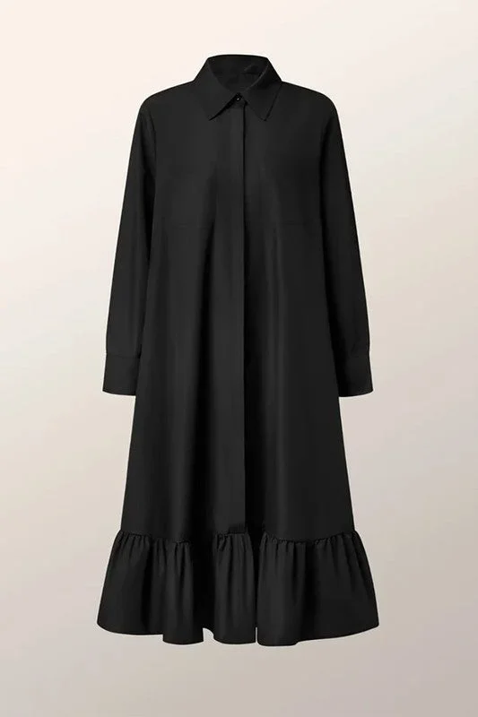 Black Poplin Long Sleeve Dress