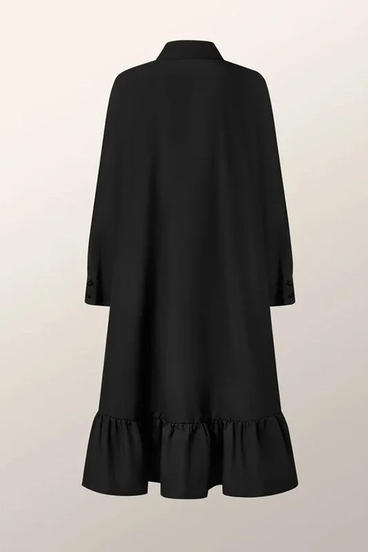 Black Poplin Long Sleeve Dress