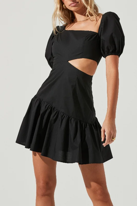 Puff Sleeve Dress with Side Cut Out-Various Colors