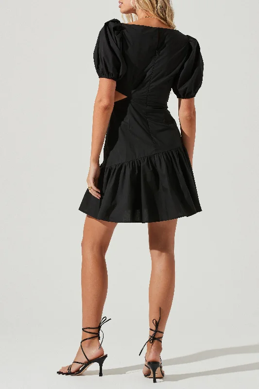 Puff Sleeve Dress with Side Cut Out-Various Colors