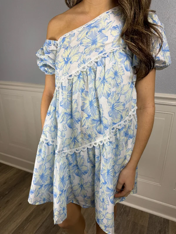 Blue floral asymmetrical dress