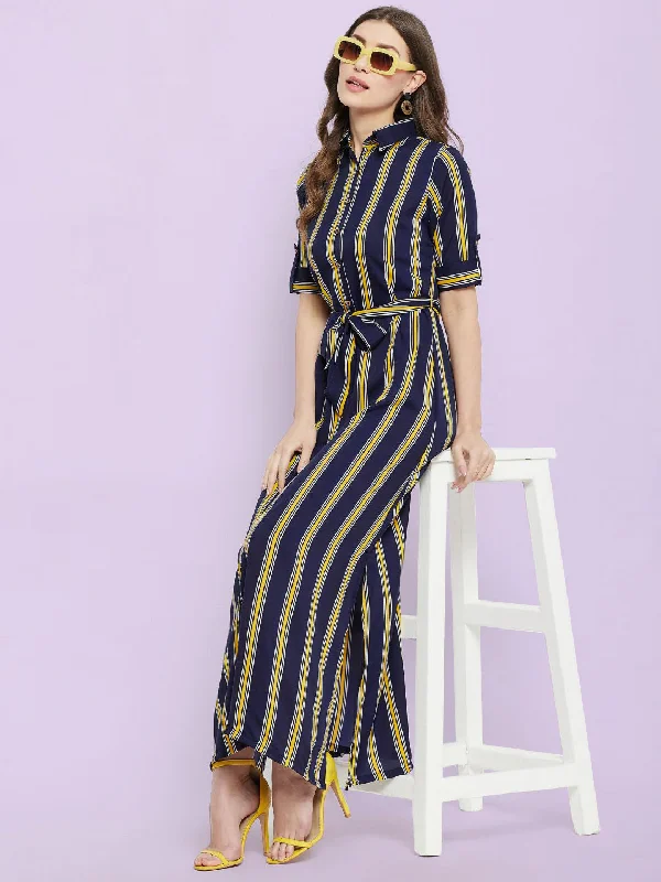 Printed Collar Buttoned Down Shirt Maxi Dress