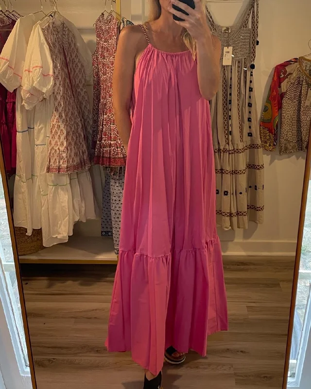 Bright pink maxi with rope detail  on the shoulder