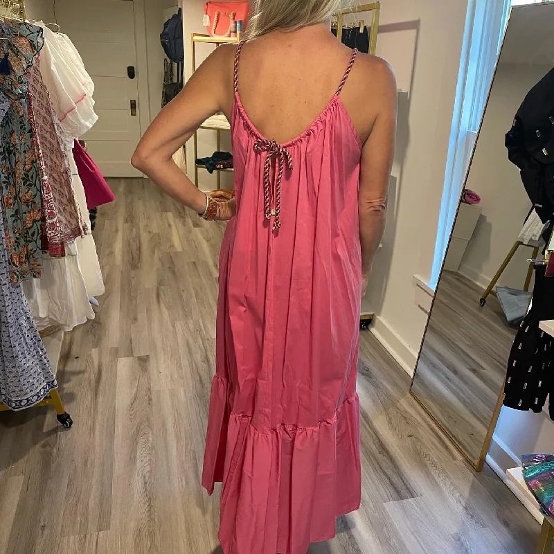 Bright pink maxi with rope detail  on the shoulder