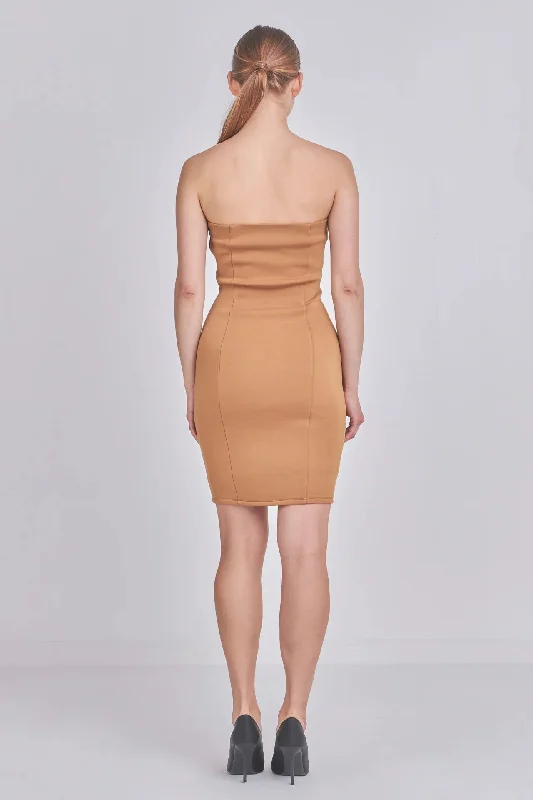 Camel Scuba Strapless Tank Dress