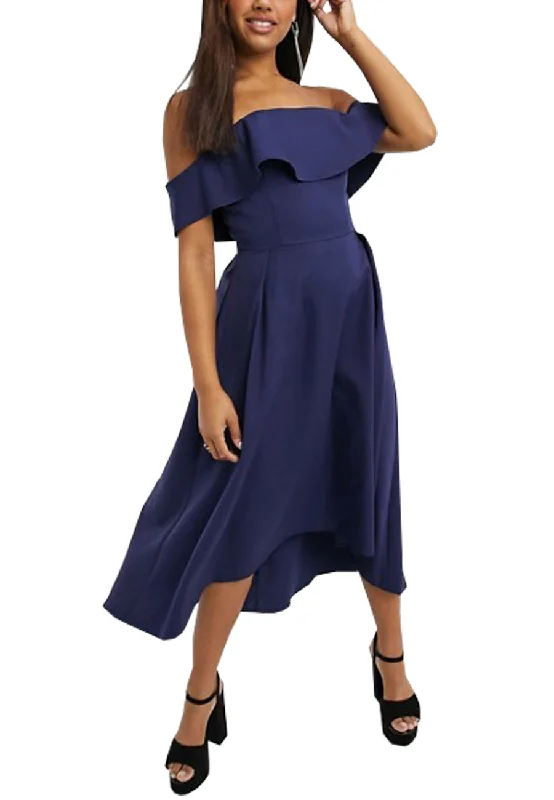 Navy Wanda Off Shoulder High Low Dress