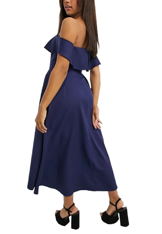 Navy Wanda Off Shoulder High Low Dress