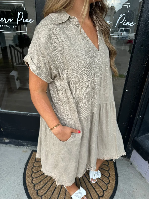 Beige washed linen dress