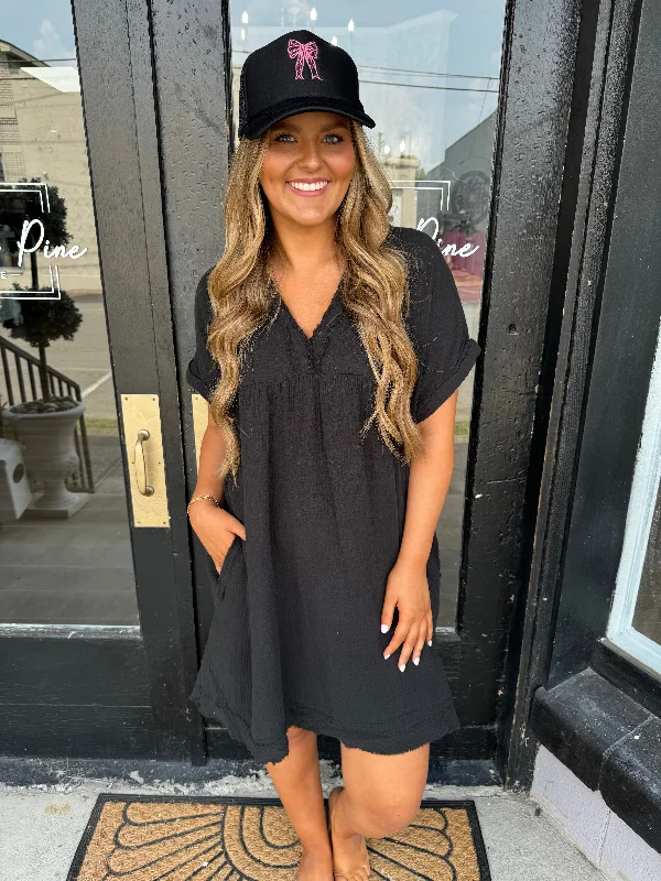 Black linen dress