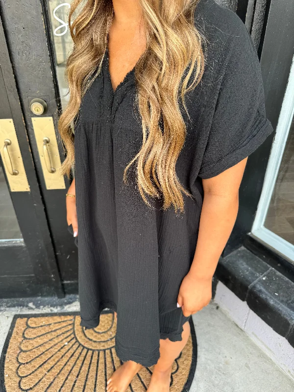 Black linen dress