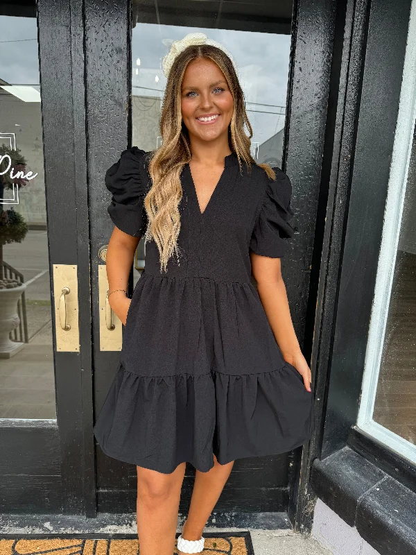 Black puff sleeve dress