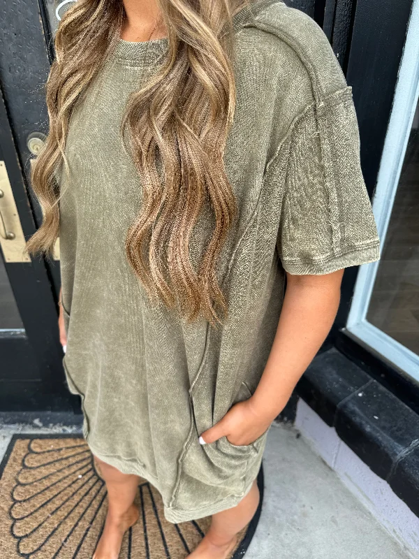 Olive acid wash dress