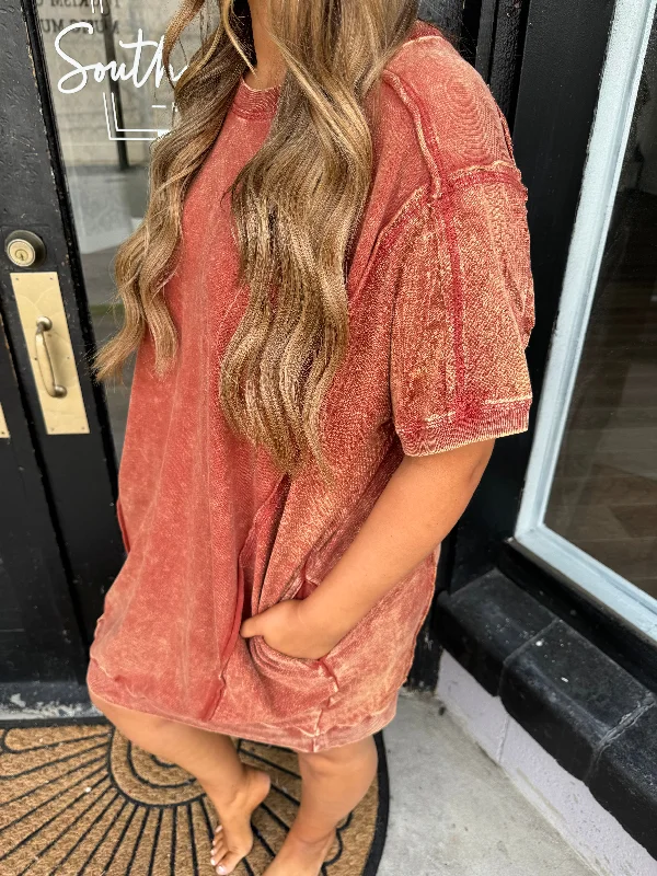 Rust acid wash dress