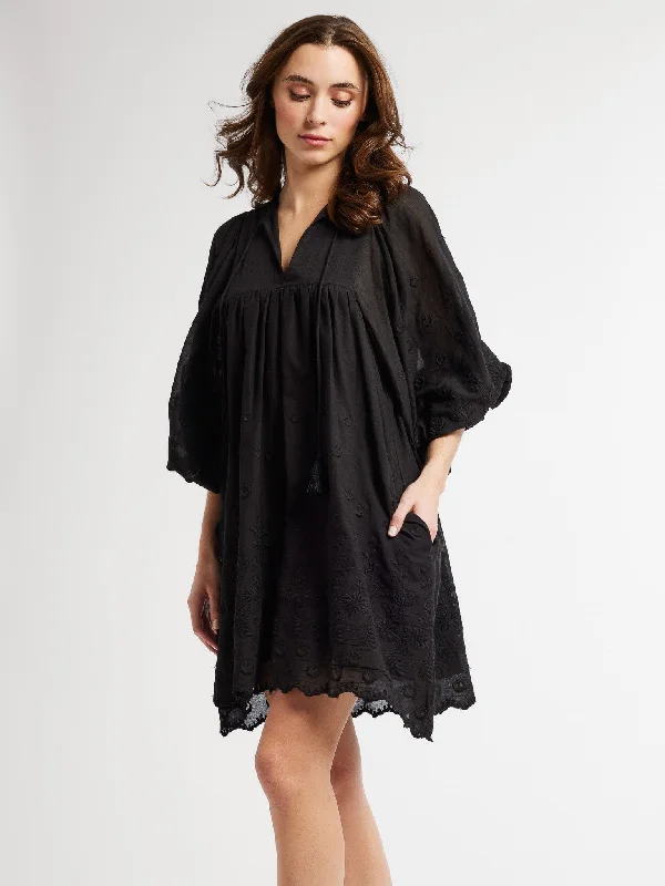 Daisy Dress in Black Petal Embroidery