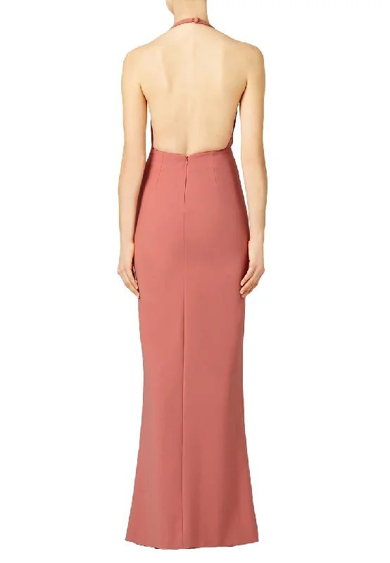 Coral Pink Ventus Halter Neck Backless Gown