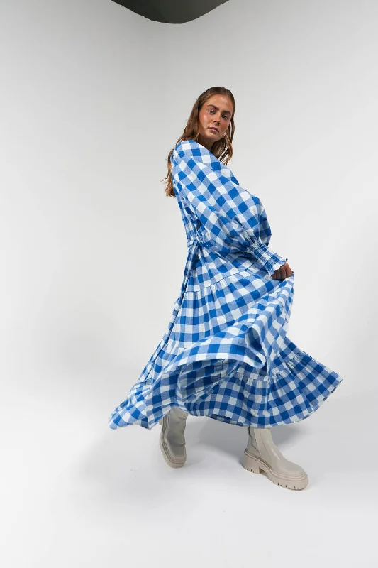 Frida Maxi Dress - Cobalt Gingham