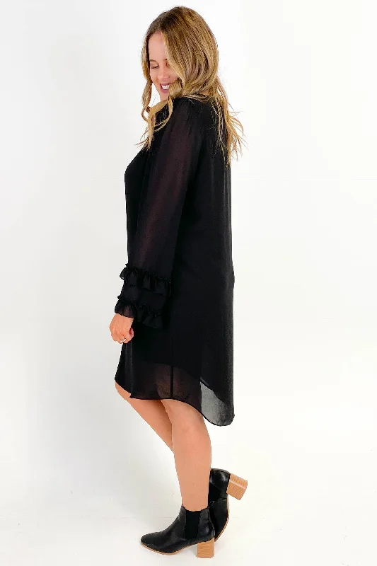 Gloss by Shine On Kinsley Double Frill Sleeve Dress Black