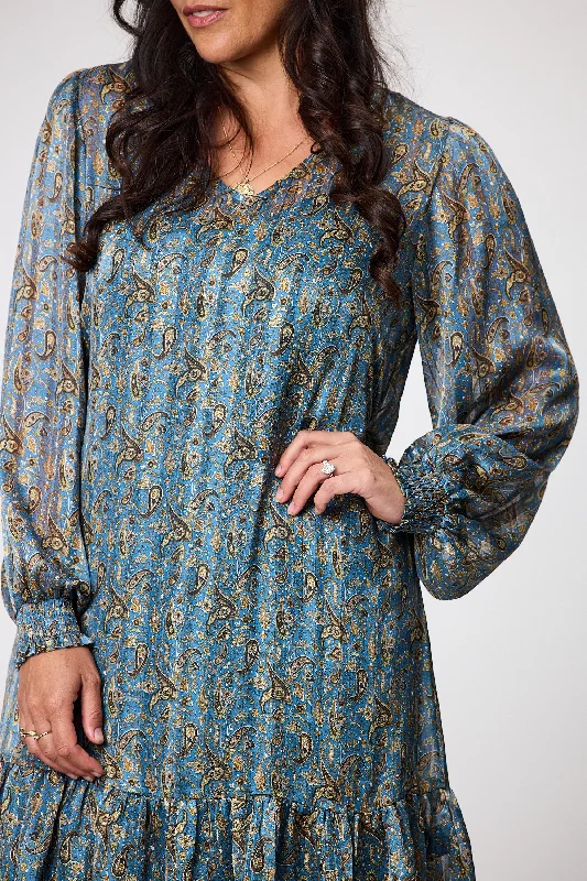 Gloss by Shine On Laura Hem Tier Dress Blue Paisley