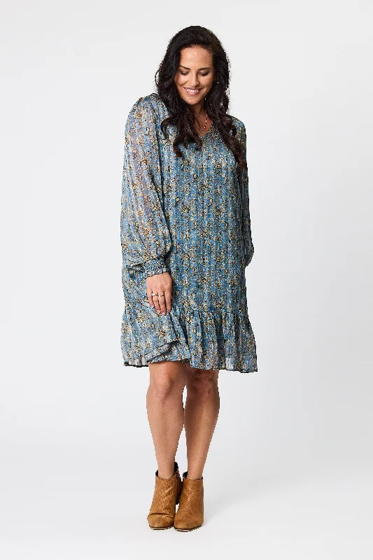 Gloss by Shine On Laura Hem Tier Dress Blue Paisley