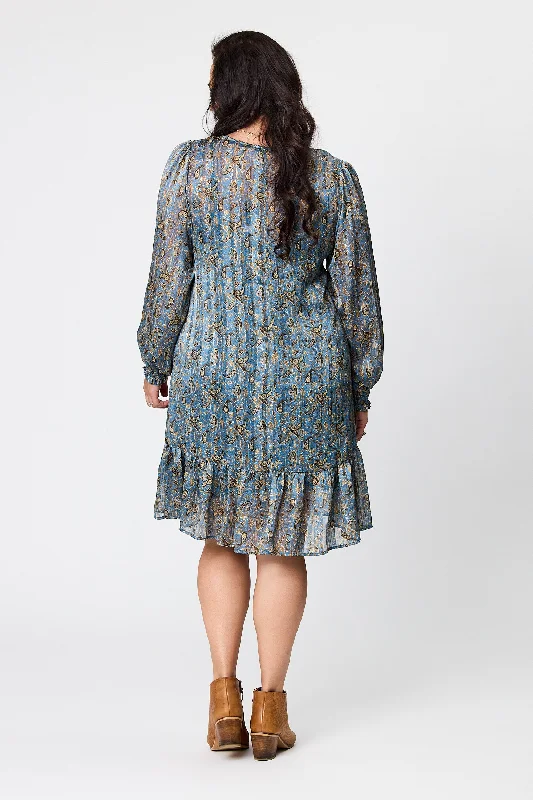 Gloss by Shine On Laura Hem Tier Dress Blue Paisley