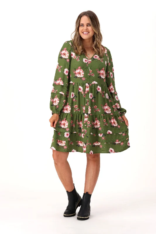 Gloss By Shine On Lizzie Tiered Dress Olive Floral