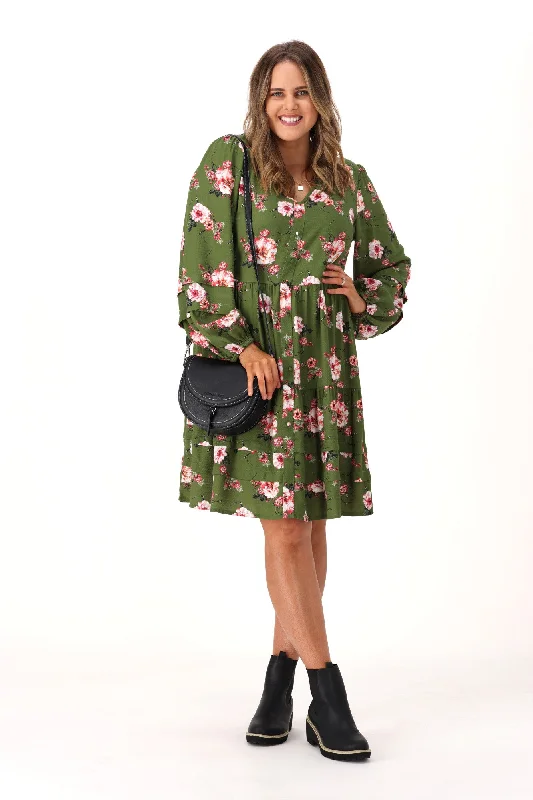 Gloss By Shine On Lizzie Tiered Dress Olive Floral