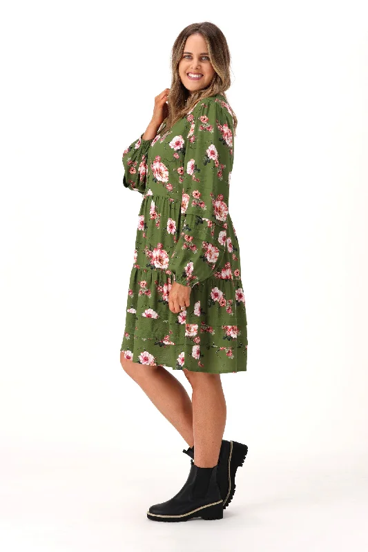 Gloss By Shine On Lizzie Tiered Dress Olive Floral