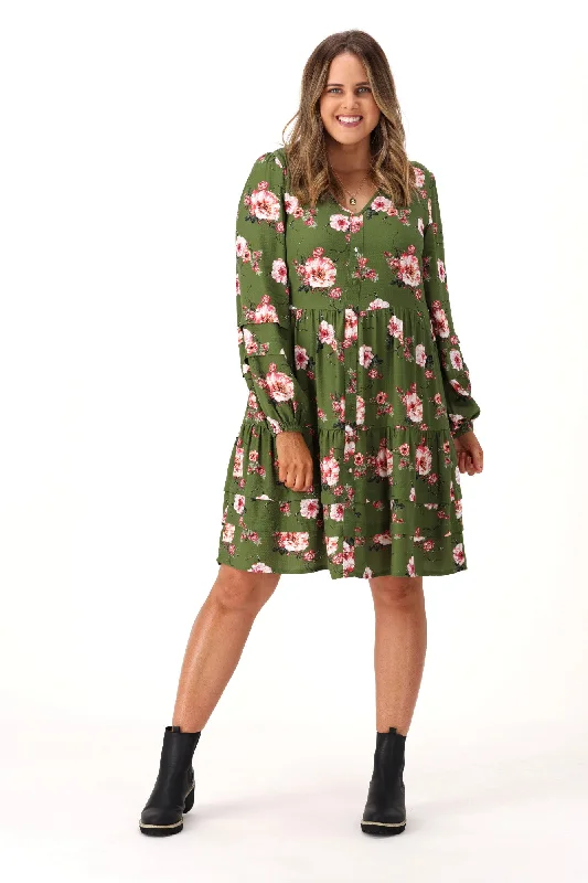 Gloss By Shine On Lizzie Tiered Dress Olive Floral