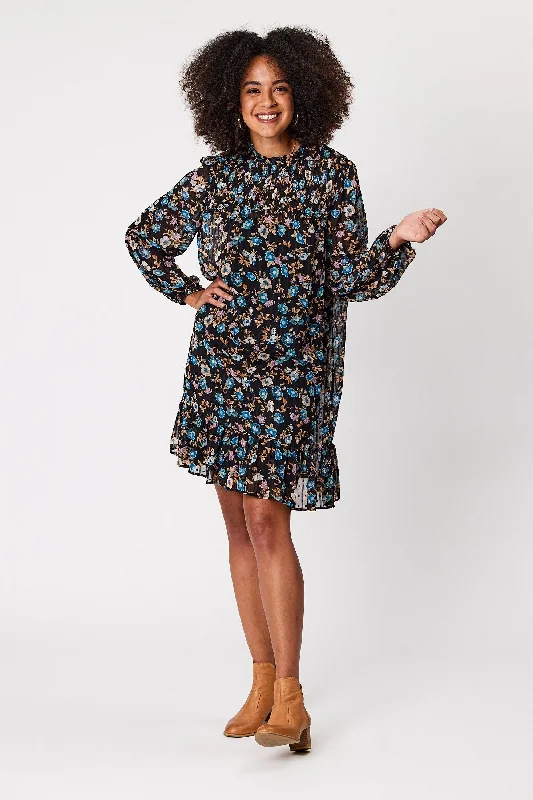 Gloss By Shine On Tiara Shirred Top Front Dress Blue Floral