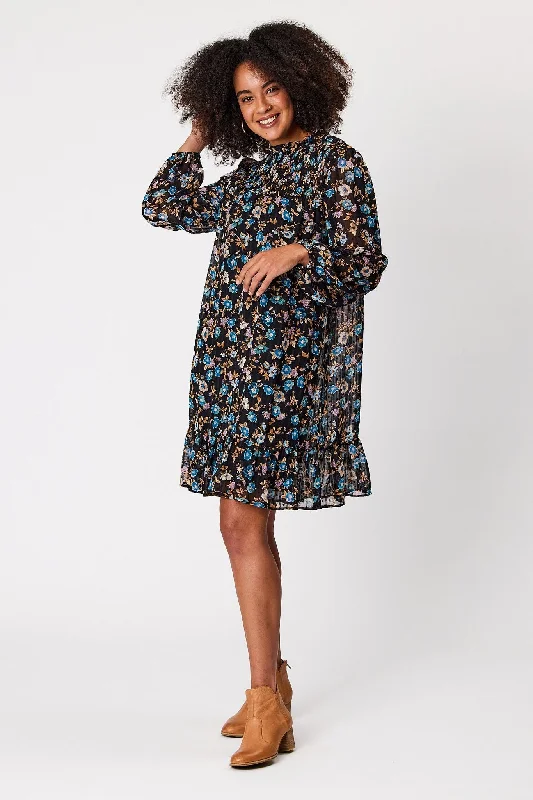 Gloss By Shine On Tiara Shirred Top Front Dress Blue Floral