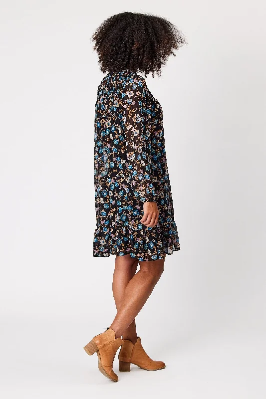 Gloss By Shine On Tiara Shirred Top Front Dress Blue Floral